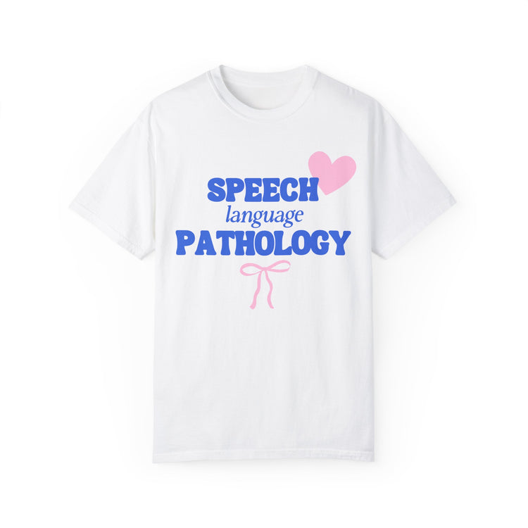 speech language pathology bow + heart comfort colors tee
