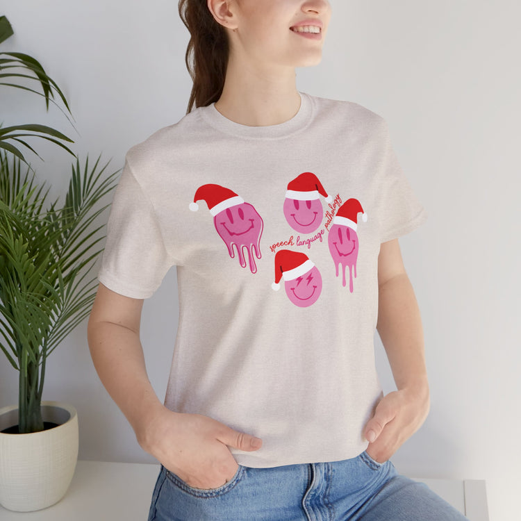 smiley santa hat speech pathology short sleeve tee