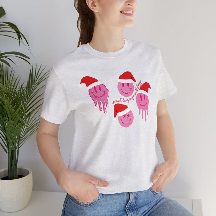 smiley santa hat speech pathology short sleeve tee