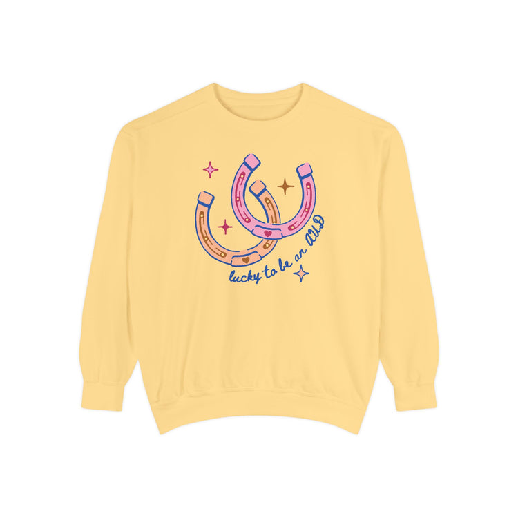 lucky to be an AUD horseshoe comfort colors crewneck
