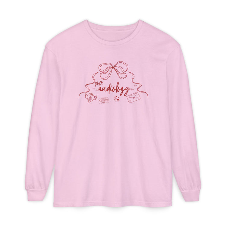 xoxo audiology bow comfort colors long sleeve tee