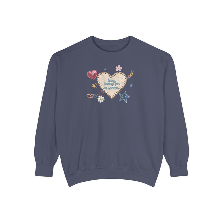 busy having fun patches comfort colors crewneck