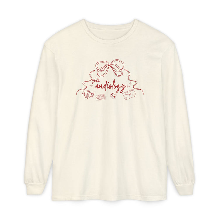 xoxo audiology bow comfort colors long sleeve tee