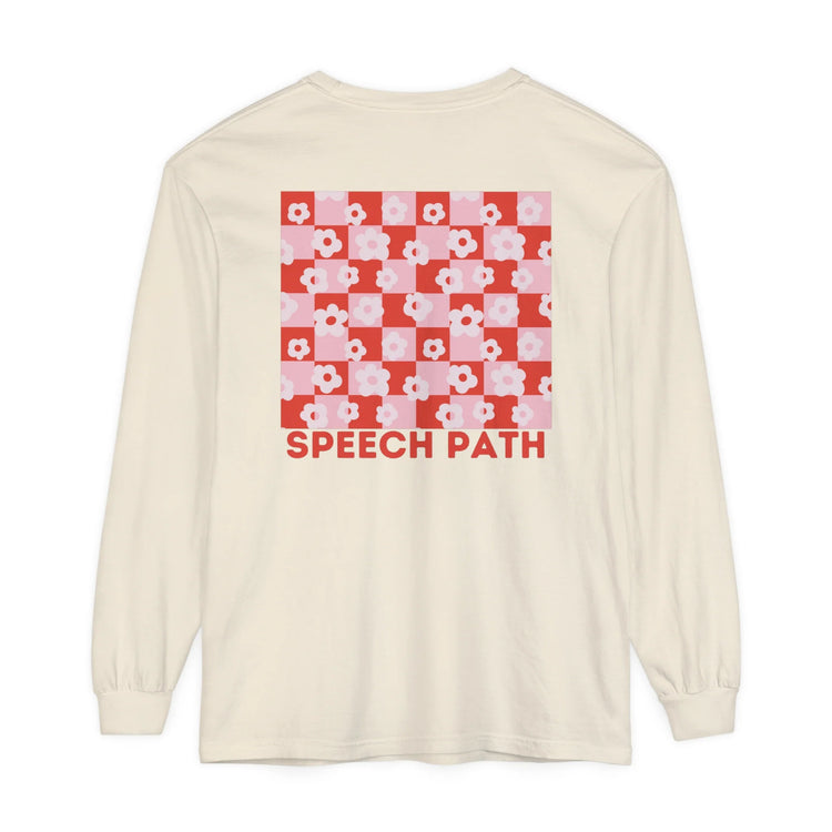 speech path red flowers front/back comfort colors long sleeve tee (sample sale)