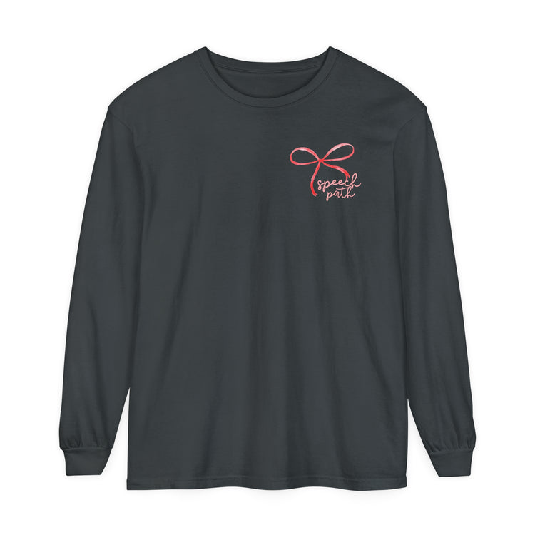 red bow speech path comfort colors long sleeve tee