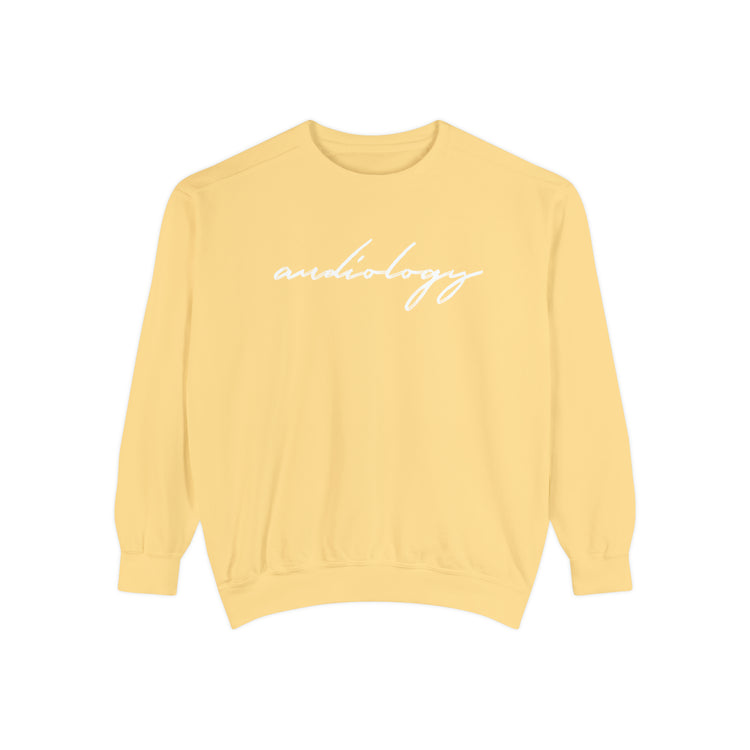 audiology cursive simple comfort colors crewneck