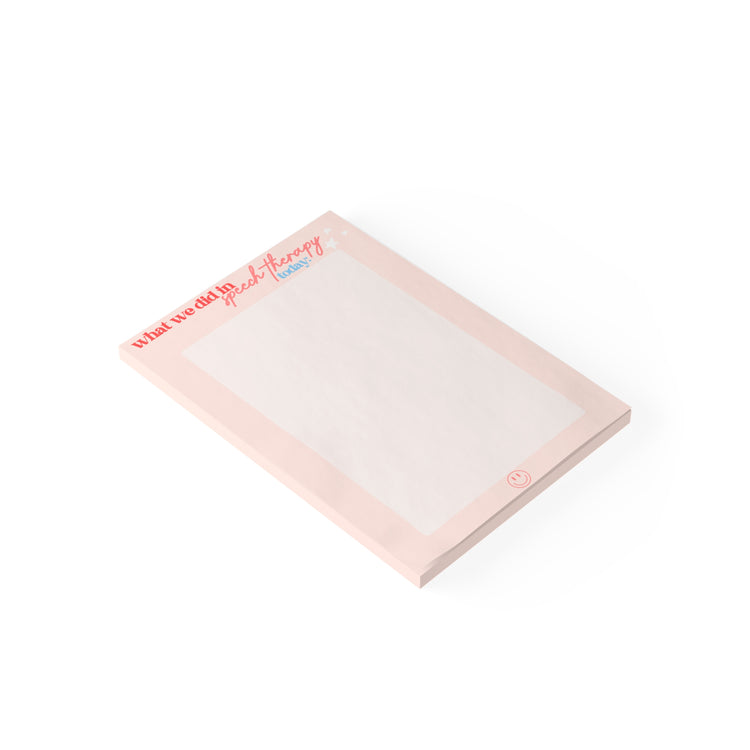 "what we did in speech today" pink 4X6 Post-it® Note Pads
