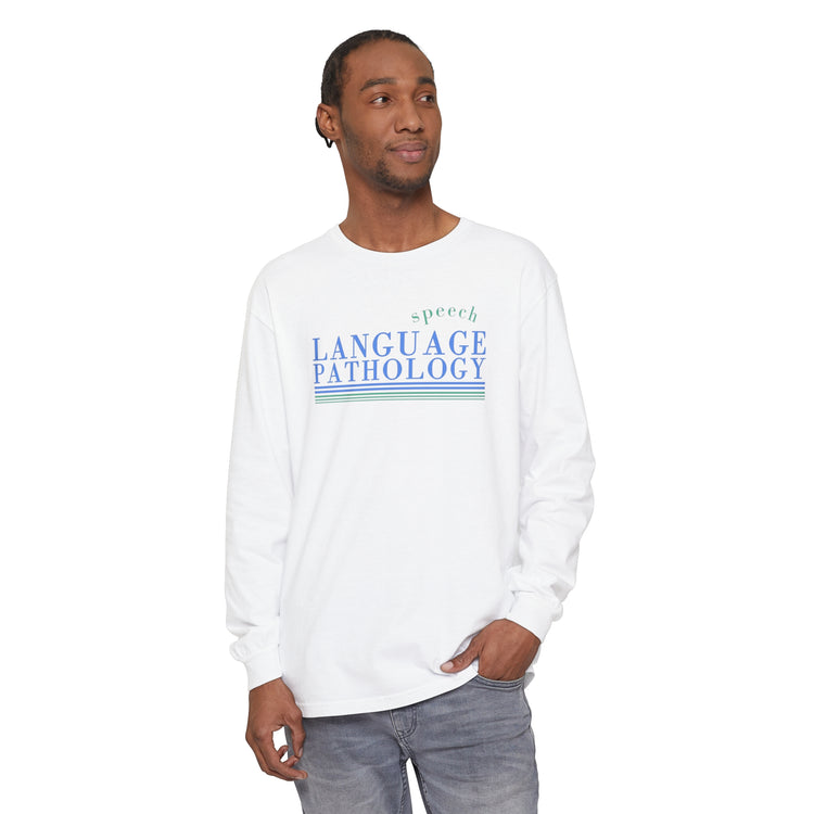 speech language pathology lines blue comfort colors long sleeve tee