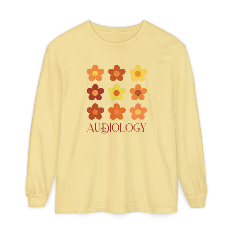 audiology fall flowers comfort colors long sleeve tee