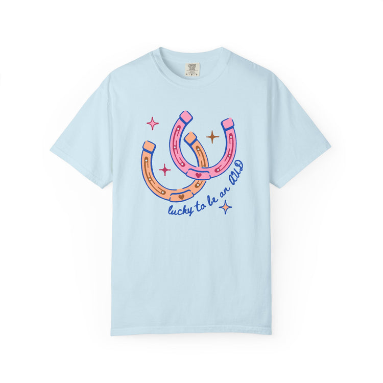 lucky to be an AUD horseshoe comfort colors tee