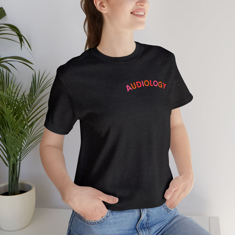 colorful audiology arch short sleeve tee
