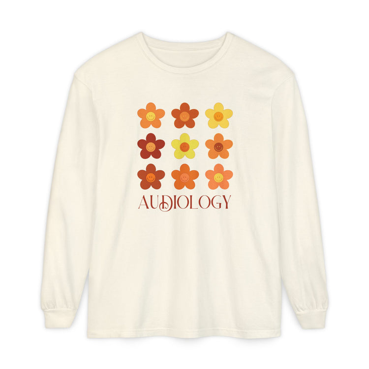 audiology fall flowers comfort colors long sleeve tee