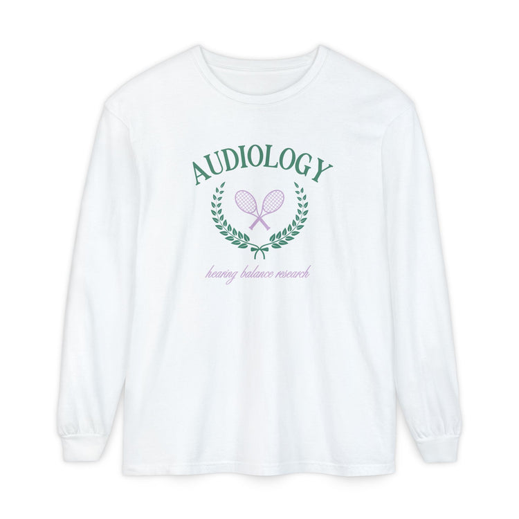 audiology tennis crest comfort colors long sleeve tee