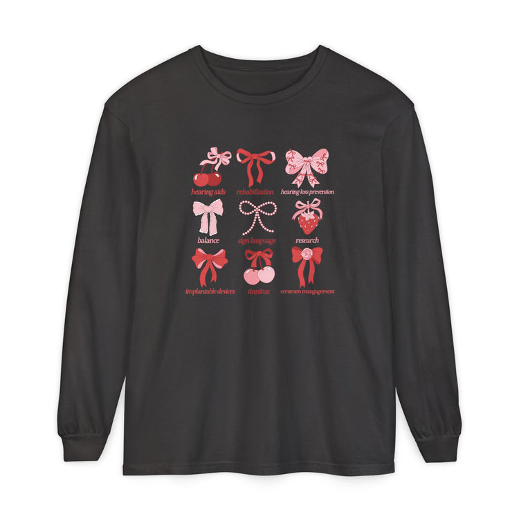 audiology scope cherry bow comfort colors long sleeve tee
