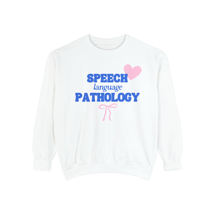 speech language pathology bow + heart comfort colors crewneck