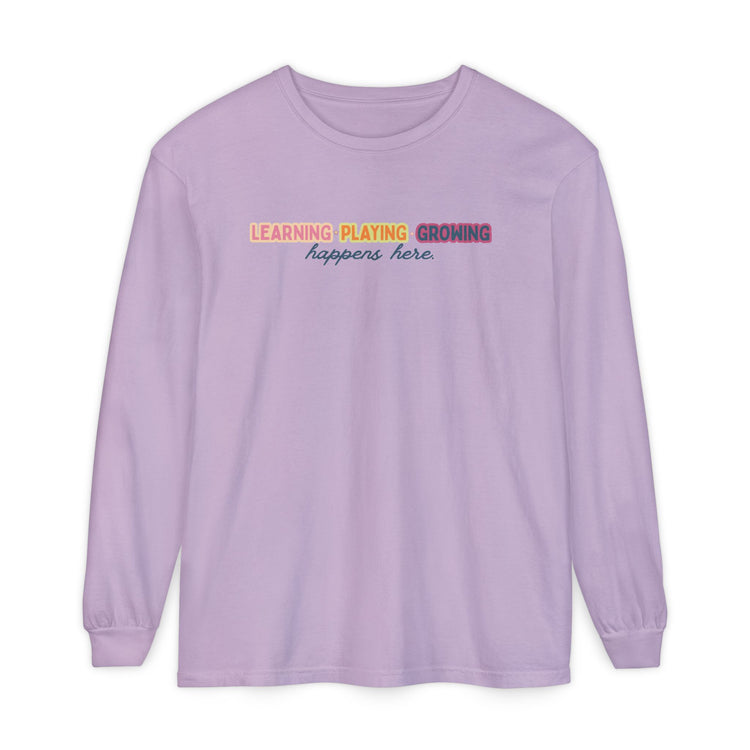 learning playing growing long sleeve tee