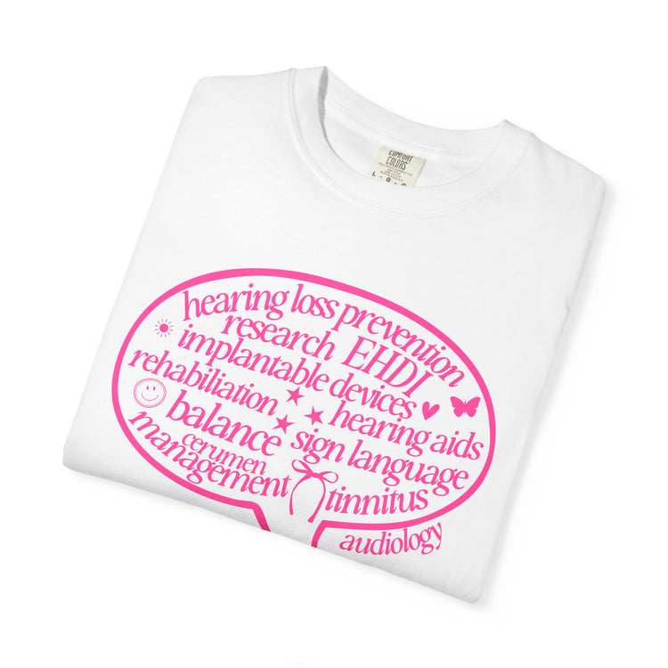 pink audiology scope speech bubble comfort colors tee