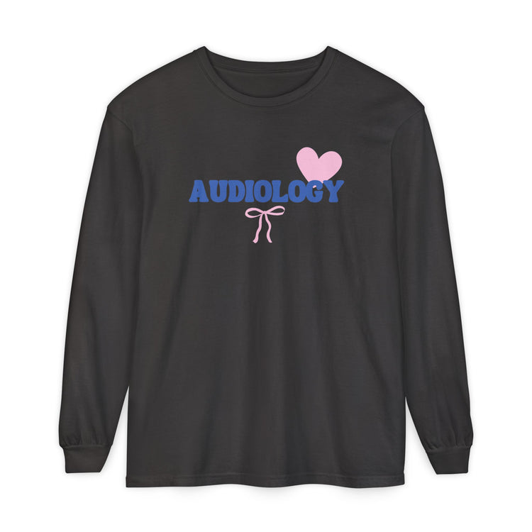 audiology heart + bow comfort colors long sleeve tee