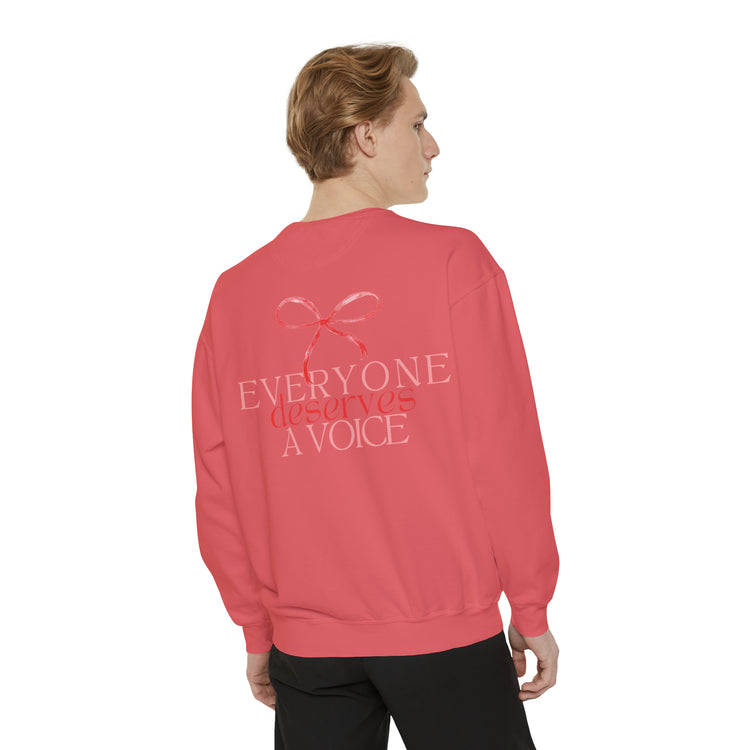 everyone deserves a voice red bow comfort colors crewneck