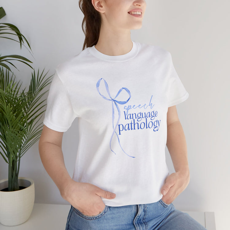blue bow speech language pathology short sleeve tee