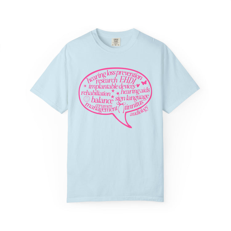 pink audiology scope speech bubble comfort colors tee