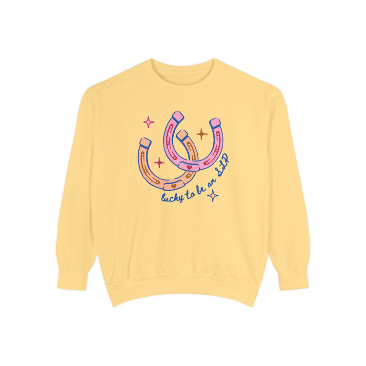 horseshoe lucky to be an SLP comfort colors crewneck