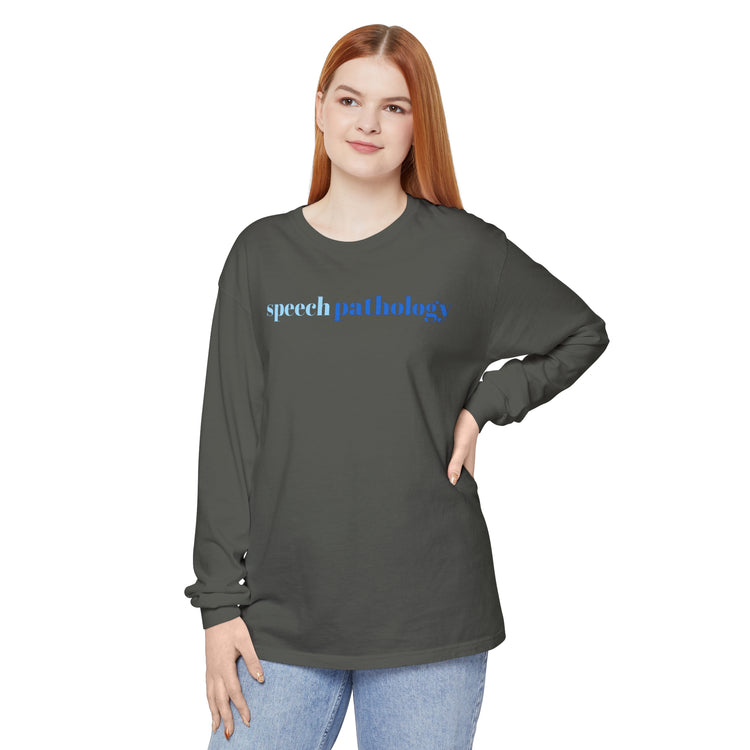 simple speech pathology blue comfort colors long sleeve tee