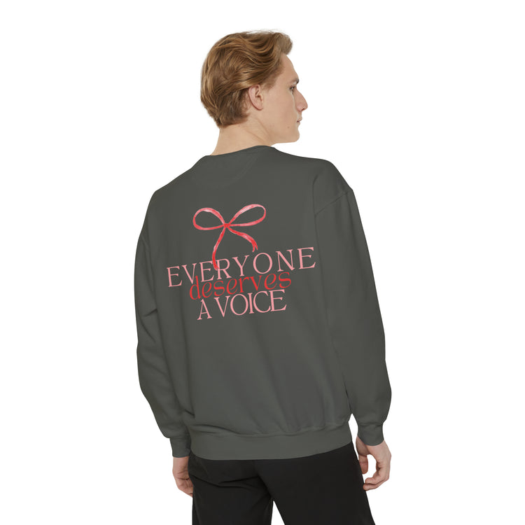 everyone deserves a voice red bow comfort colors crewneck