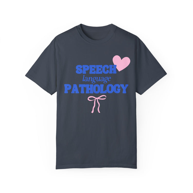 speech language pathology bow + heart comfort colors tee