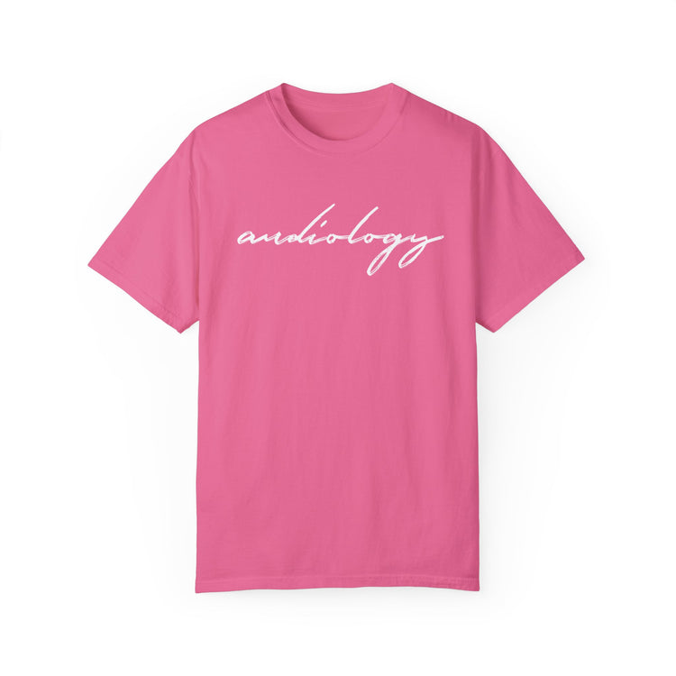 simple cursive audiology comfort colors tee