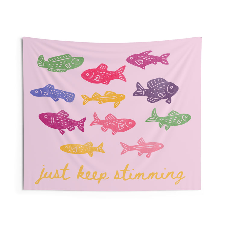 just keep stimming fish wall tapestry