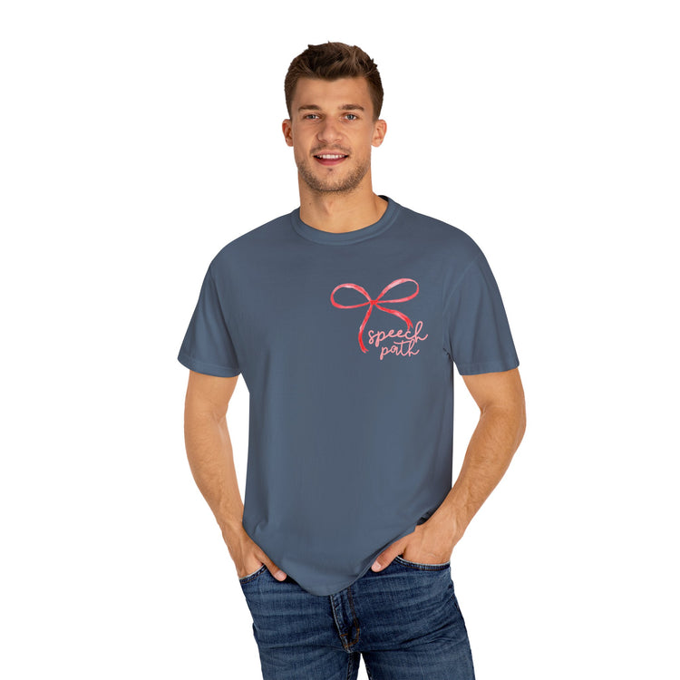 everyone deserves a voice red bow comfort colors tee