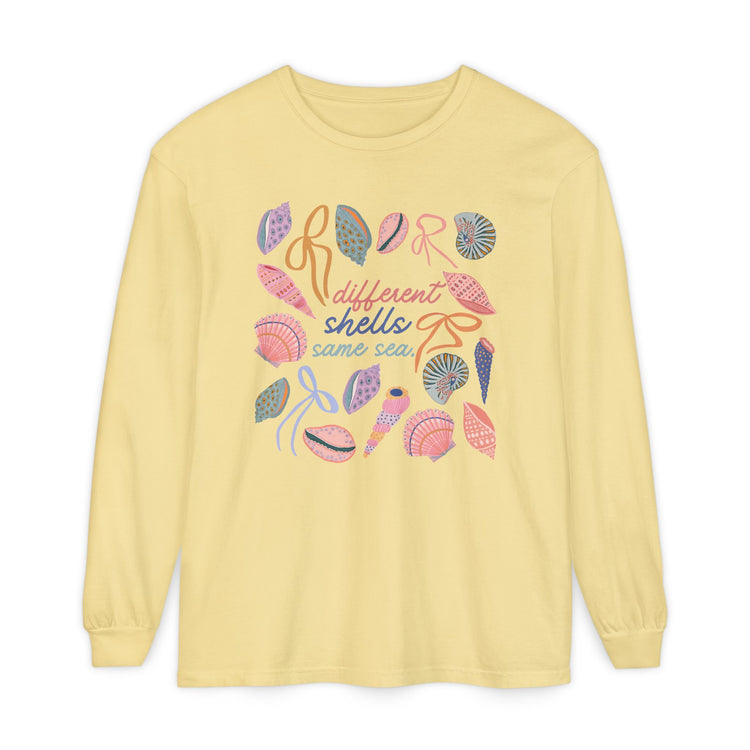 different shells, same sea comfort colors long sleeve tee