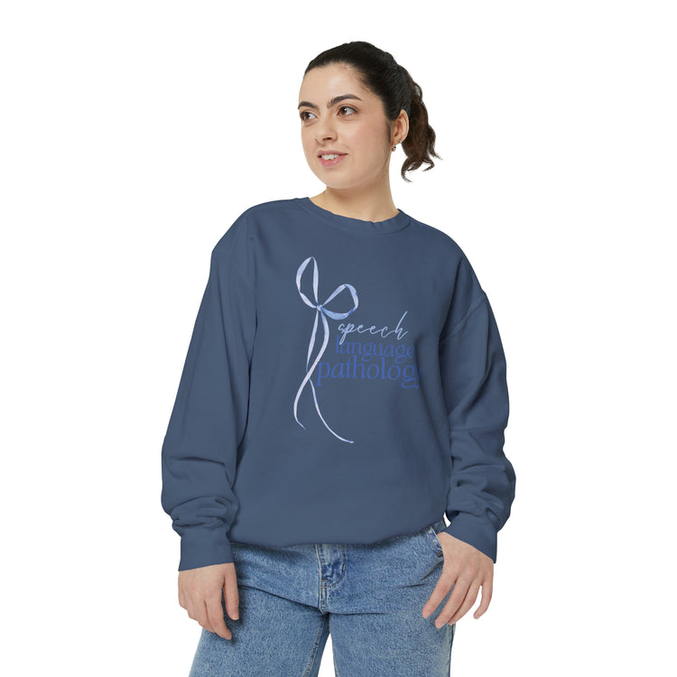 blue bow speech language pathology comfort colors crewneck