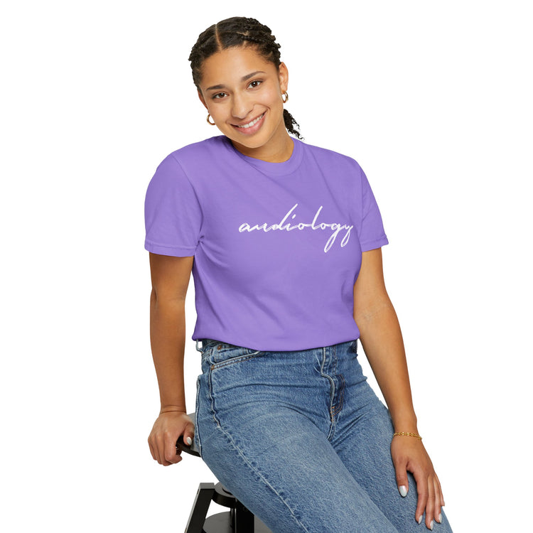 simple cursive audiology comfort colors tee