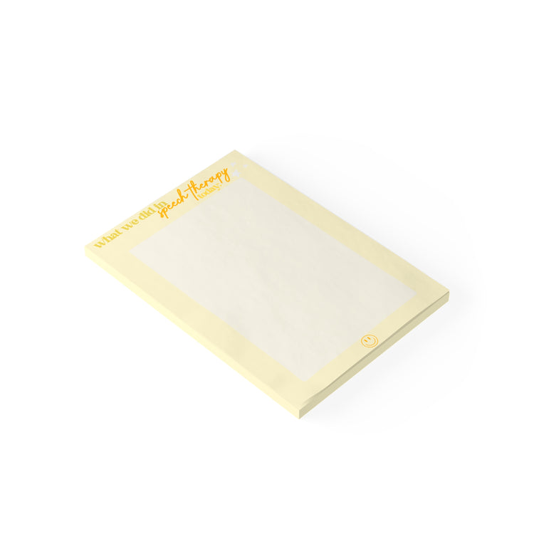 "what we did in speech today" yellow 4X6 Post-it® Note Pads
