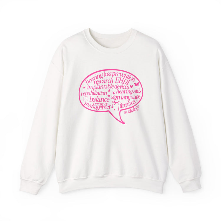pink audiology scope speech bubble crewneck