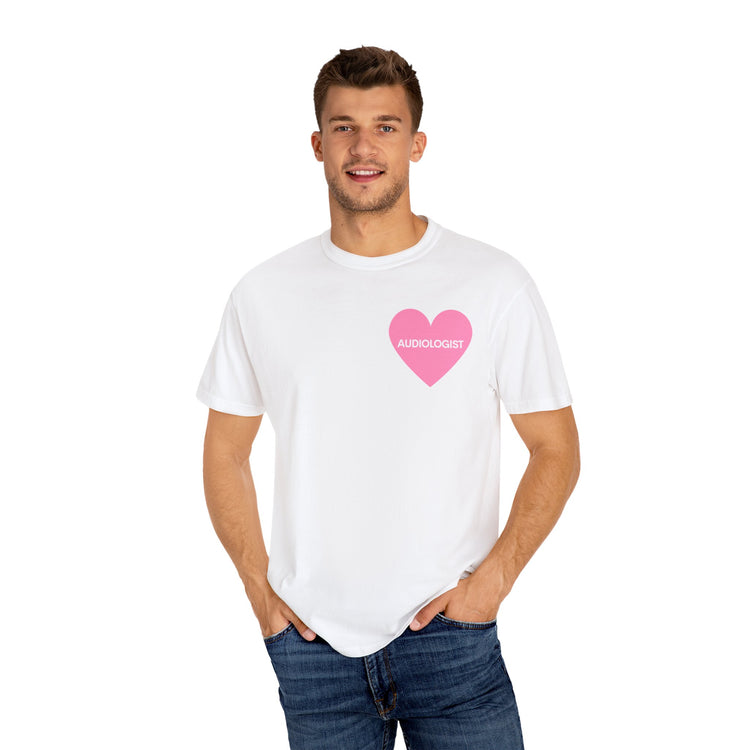 simple pink heart audiology comfort colors tee