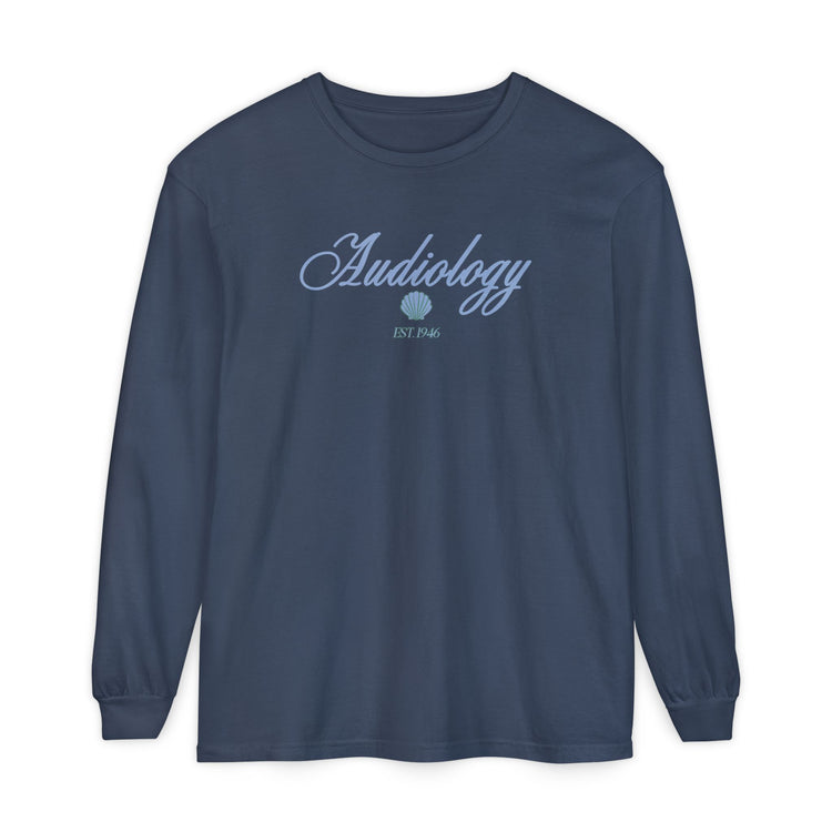 audiology clam est. 1946 comfort colors long sleeve tee