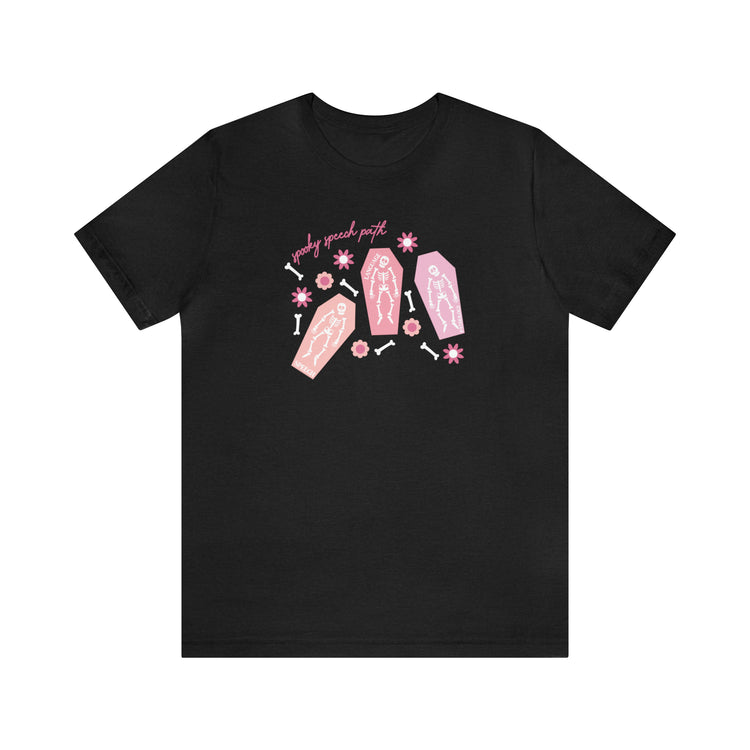 spooky speech skeleton bones short sleeve tee