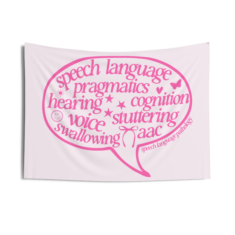 pink speech bubble scope wall tapestry
