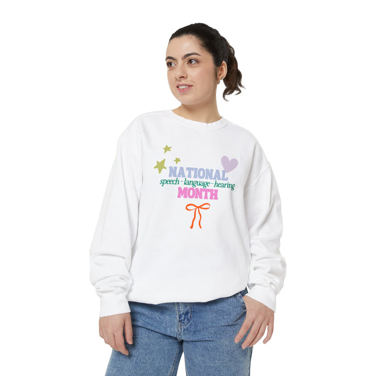 NSLHM colorful bow comfort colors crewneck