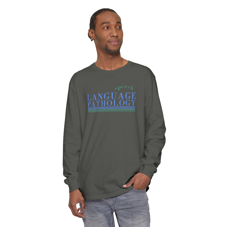 speech language pathology lines blue comfort colors long sleeve tee