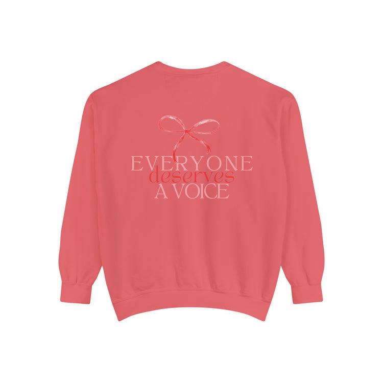 everyone deserves a voice red bow comfort colors crewneck