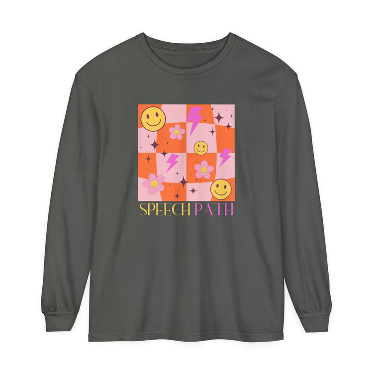 speech path disco smiley comfort colors long sleeve tee