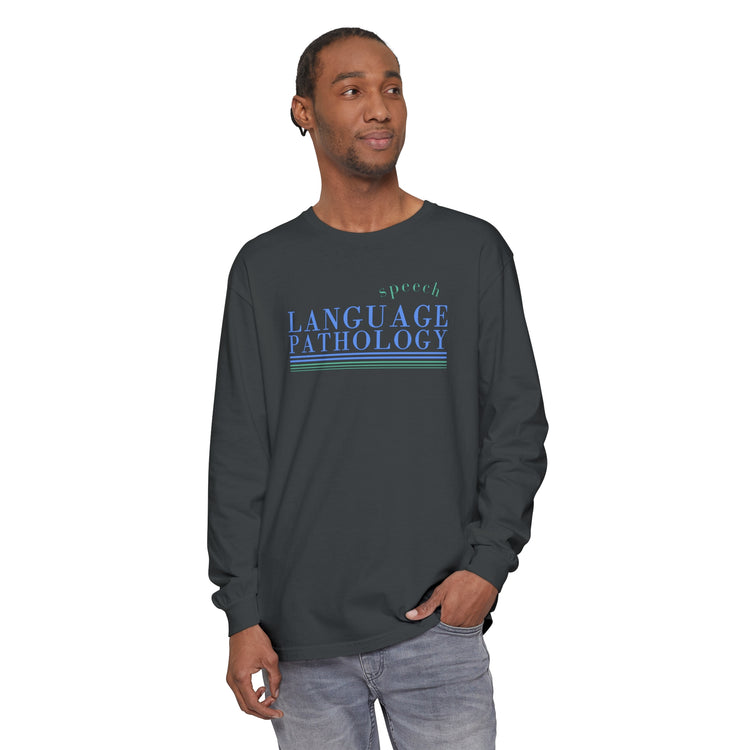 speech language pathology lines blue comfort colors long sleeve tee