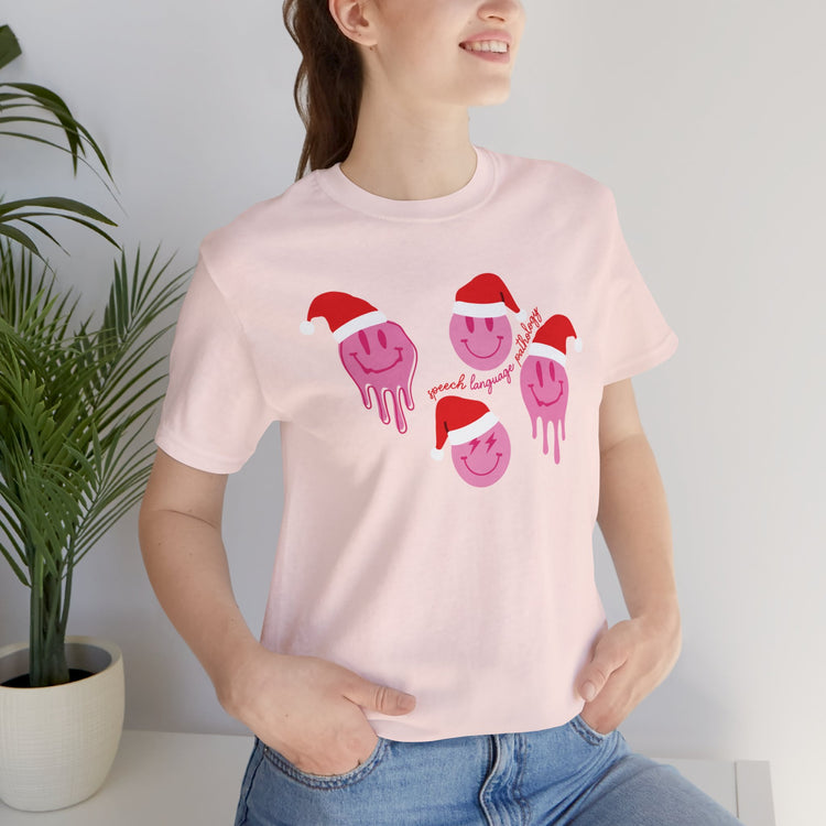 smiley santa hat speech pathology short sleeve tee