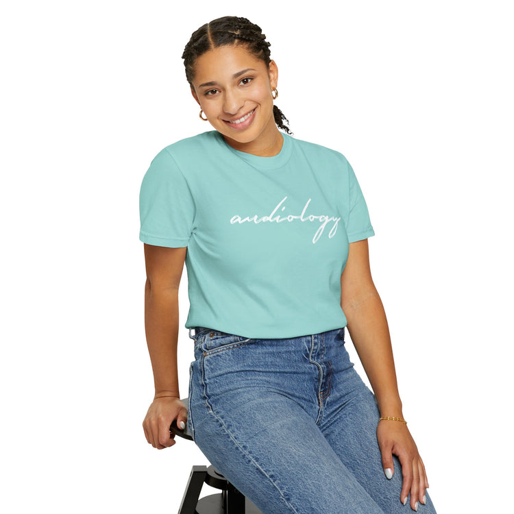 simple cursive audiology comfort colors tee
