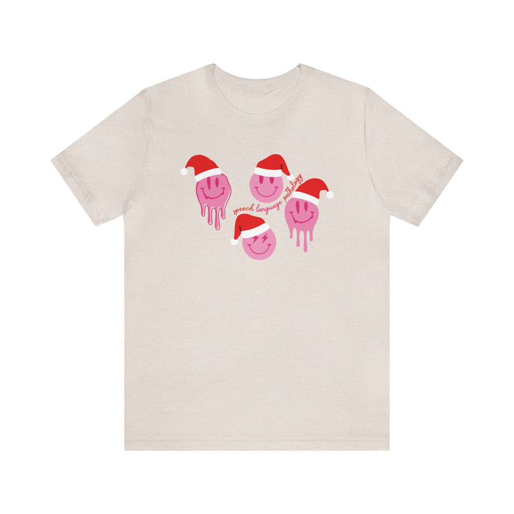 smiley santa hat speech pathology short sleeve tee