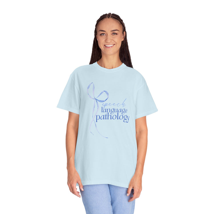 blue bow speech language pathology comfort colors tee